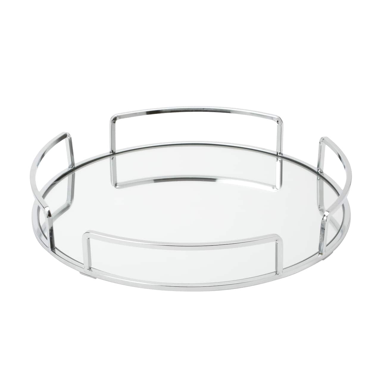Home Details 13" Chrome Modern Round Mirror Vanity Tray